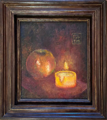 Still life Apple with candle canvas on hardboard, oil Eshurin Rostislav