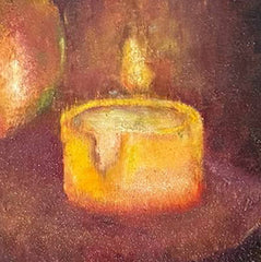 Still life Apple with candle canvas on hardboard, oil Eshurin Rostislav