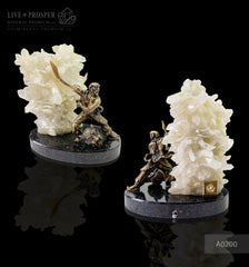 Bronze Samurai with the quartz obelisk on a dolerite plate and color led illumination system  Бронзовый Самурай и обелиск из кварца на пластине из долерита с цветной подсветкой Mineral Premium Gift store Подарок руководителю подарок на 23 февраля 