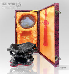 Solid Agate carving of Buddha - Hotey figure on a Wooden stand